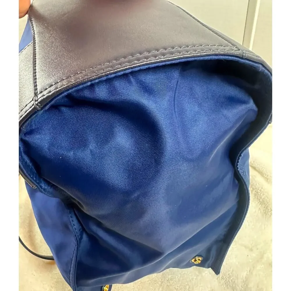 Tory Burch Ella Nylon Tote Royal Blue & Black Leather Logo Bag